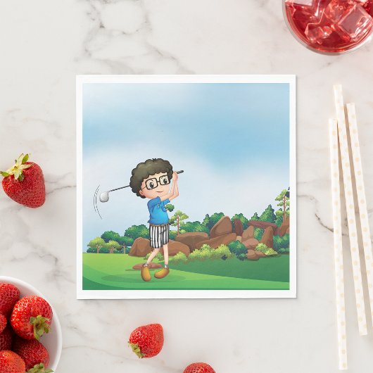 Niedlicher Cartoon Boy Golfing Fun Golf Lover Desi Serviette