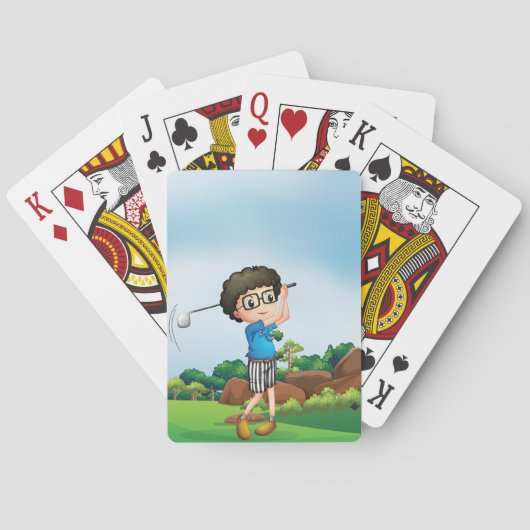 Niedlicher Cartoon Boy Golfing Fun Golf Lover Desi Spielkarten (Rückseite)