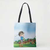 Niedlicher Cartoon Boy Golfing Fun Golf Lover Desi Tasche (Vorderseite)