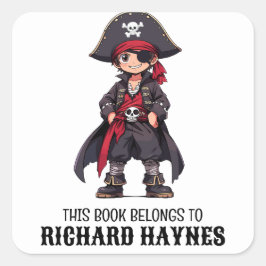 Niedlicher Cartoon Boys Pirate Book Label Quadratischer Aufkleber