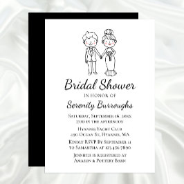 Niedlicher Cartoon Braut Groom Black Brautparty Einladung