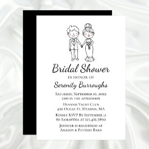Niedlicher Cartoon Braut Groom Black Brautparty Einladung