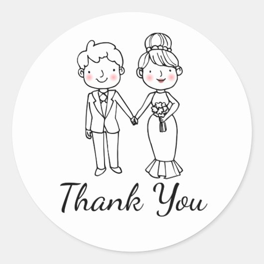Niedlicher Cartoon Bride Schwarz-weiß Danke für Ih Runder Aufkleber (Vorderseite)