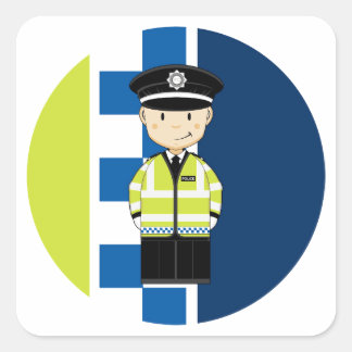 Niedlicher Cartoon Britischer Polizist Quadratischer Aufkleber