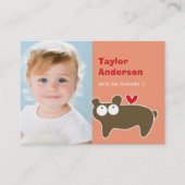 Niedlicher Cartoon Brown Bär Foto Kid's Play Date Telefonnummerkarte (Vorderseite)