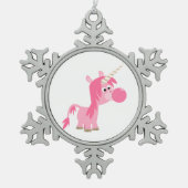 Niedlicher Cartoon Bubble Gum Unicorn Zinnteller O Schneeflocken Zinn-Ornament (Vorderseite)