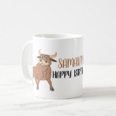 Niedlicher Cartoon Bull Happy Birthday Kaffeezuber Kaffeetasse (Vorderseite Links)