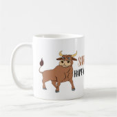 Niedlicher Cartoon Bull Happy Birthday Kaffeezuber Kaffeetasse (Links)