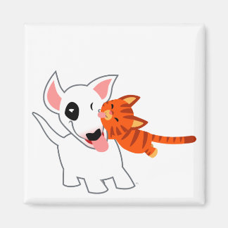 Niedlicher Cartoon Bull Terrier und Kitten Magnet