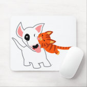 Niedlicher Cartoon Bull Terrier und Kitten Mousepa Mousepad (Mit Mouse)