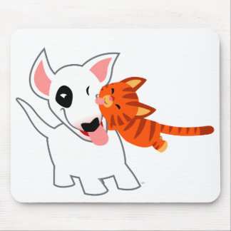 Niedlicher Cartoon Bull Terrier und Kitten Mousepa Mousepad