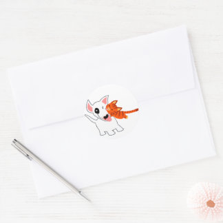 Niedlicher Cartoon Bull Terrier und Kitten Sticker