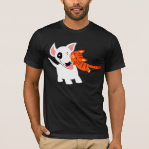 Niedlicher Cartoon Bull Terrier und Kitten T - Shi T-Shirt