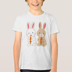 Niedlicher Cartoon Bunnies mit Karotten Tri-Blend Shirt