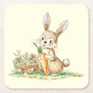 Niedlicher Cartoon Bunny Rabbit Sketch Rechteckiger Pappuntersetzer