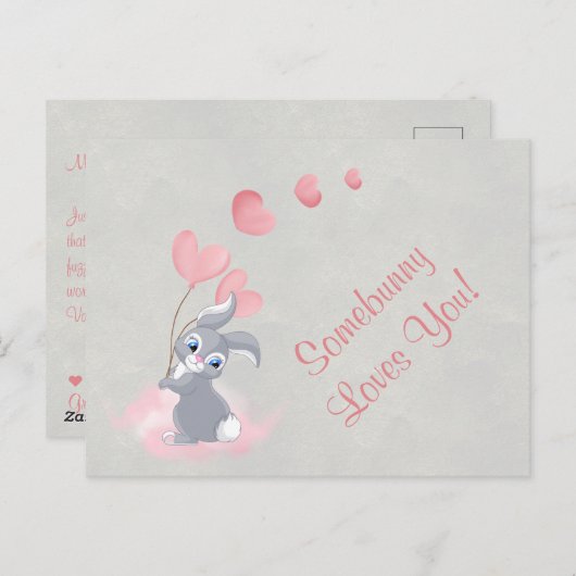 Niedlicher Cartoon Bunny Valentine Postkarte (Vorne/Hinten)