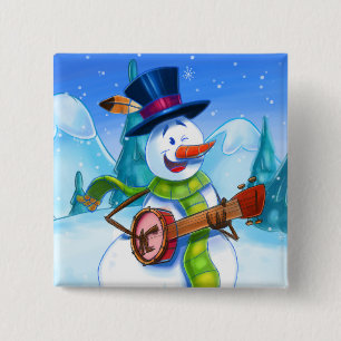niedlicher Cartoon-Button mit Gitarre beim Snowmen Button