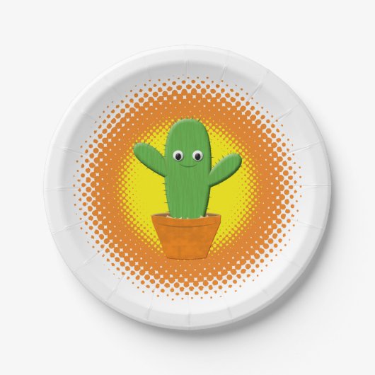 Niedlicher Cartoon Cactus Pappteller (Vorderseite)