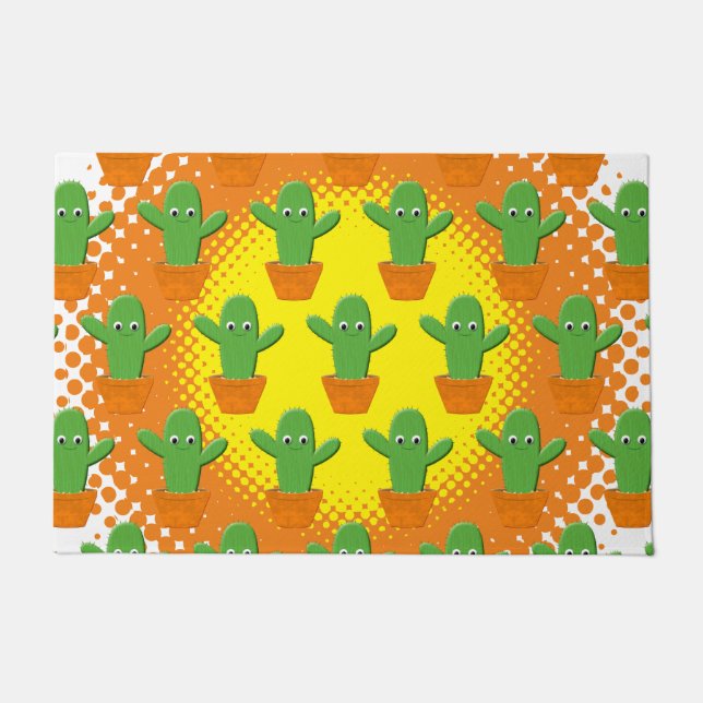 Niedlicher Cartoon Cactus Pattern Fußmatte (Vorderseite)