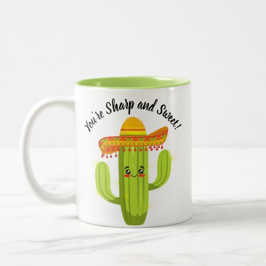 Niedlicher Cartoon Cactus You are Sharp and Sweet Zweifarbige Tasse (Links)