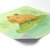 Niedlicher Cartoon Capybaron auf grünem Krokodil-P Poster (Ecke)
