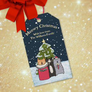 Niedlicher Cartoon Cat Christmas Carol Sänger in S Geschenkanhänger