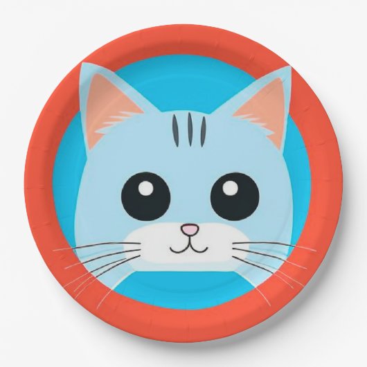 Niedlicher Cartoon Cat Face Pappteller (Vorderseite)