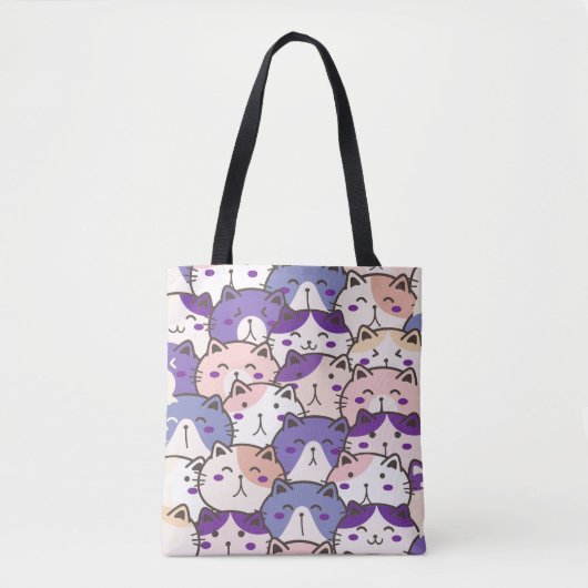 Niedlicher Cartoon Cat Faces Muster Tote Tasche (Vorderseite)