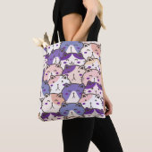 Niedlicher Cartoon Cat Faces Muster Tote Tasche (Von Nahem)