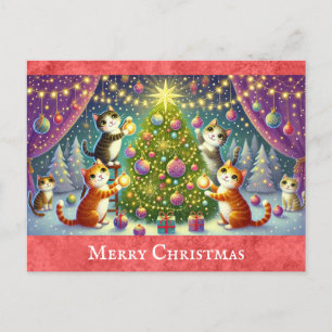 Niedlicher Cartoon Cat Kitten Frohe Weihnachten Postkarte