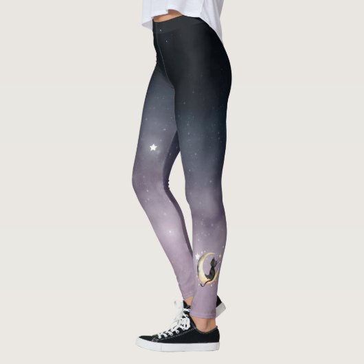 Niedlicher Cartoon Cat on Moon Leggings (Links)