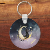 Niedlicher Cartoon Cat on Moon Schlüsselanhänger (Rückseite)
