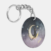 Niedlicher Cartoon Cat on Moon Schlüsselanhänger (Vorderseite links)