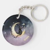 Niedlicher Cartoon Cat on Moon Schlüsselanhänger (Rückseite)