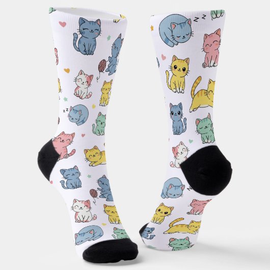 Niedlicher Cartoon Cat Pattern Crew Socken (Gewinkelt)