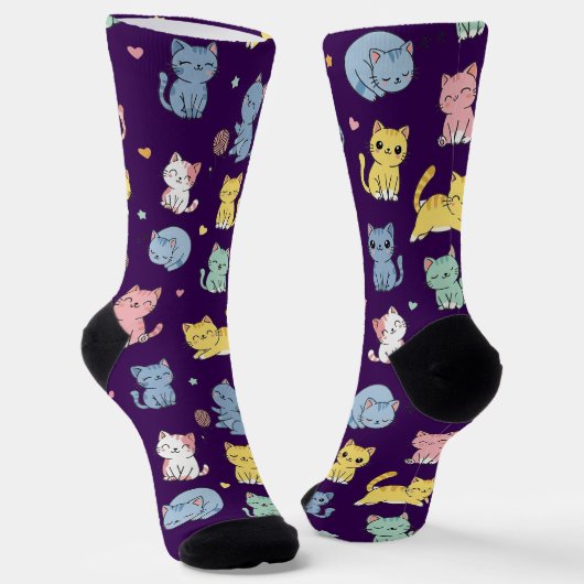 Niedlicher Cartoon Cat Pattern Crew Socken (Gewinkelt)
