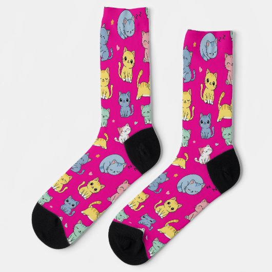 Niedlicher Cartoon Cat Pattern Crew Socken (Linkes Detail)