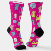 Niedlicher Cartoon Cat Pattern Crew Socken (Gewinkelt)