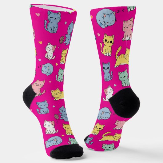 Niedlicher Cartoon Cat Pattern Crew Socken (Gewinkelt)
