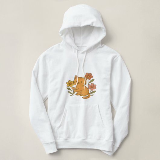 Niedlicher Cartoon Cat Playing mit Blume Hoodie De (Design vorne)