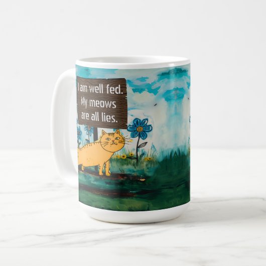 Niedlicher Cartoon Cat Shame Sign Funny Phrase Kaffeetasse (Vorderseite Links)