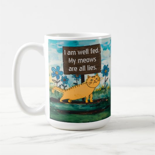 Niedlicher Cartoon Cat Shame Sign Funny Phrase Kaffeetasse (Links)