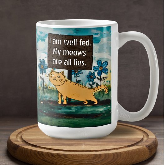 Niedlicher Cartoon Cat Shame Sign Funny Phrase Kaffeetasse