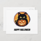 Niedlicher Cartoon Cat Spooky Halloween glückliche Postkarte (Vorne/Hinten)