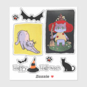 Niedlicher Cartoon Cats Halloween Gruppe Aufkleber (Blatt)