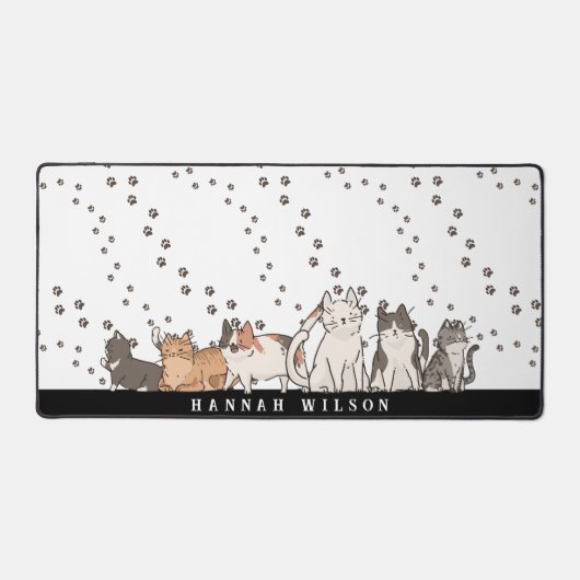 Niedlicher Cartoon Cats Muster | Monogramm Schreibtischunterlage (Vorderseite)