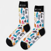 Niedlicher Cartoon Cats Muster | Monogramm Socken (Linkes Detail)