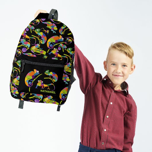 Niedlicher Cartoon Chameleons Helle Farben, Schwar Bedruckter Rucksack