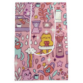 Niedlicher Cartoon Chat Collection auf rosa Mittlere Geschenktüte (Rückseite)