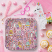 Niedlicher Cartoon Chat Collection auf rosa Pappteller (Party)